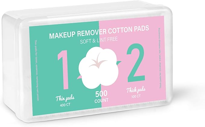 Square Makeup Cotton Pads, 100 Thick and 400 Ultra-Thin, Soft, Lint-Free Pads for Makeup Removal, Toner Application and Daily Skincare