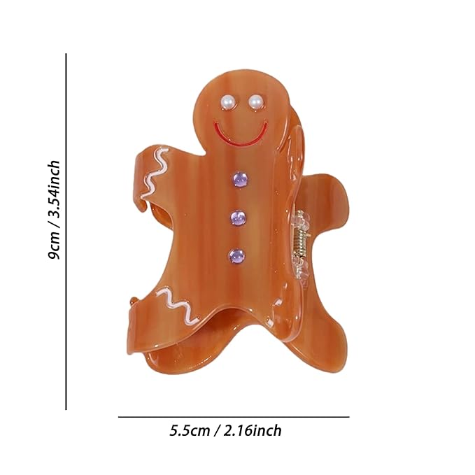 1pc Gingerbread Man Hair Clip, Xmas Acetic Acid Claw Clips, Large Hair Claw Clips for Thick/Thin Hair, Cute Brown Gingerbread Design Medium Hairpin, Sparkling Hair Accessories for Christmas Decor