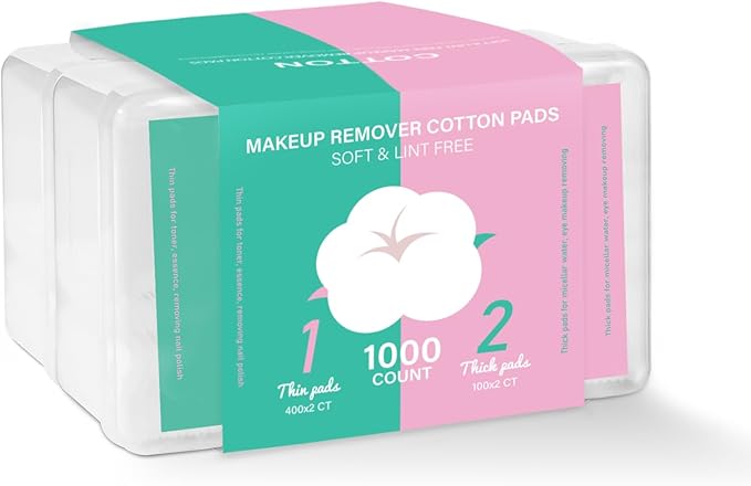 Square Makeup Cotton Pads, 200 Thick and 800 Ultra-Thin Soft, Lint-Free Pads for Makeup Removal, Toner Application and Daily Skincare