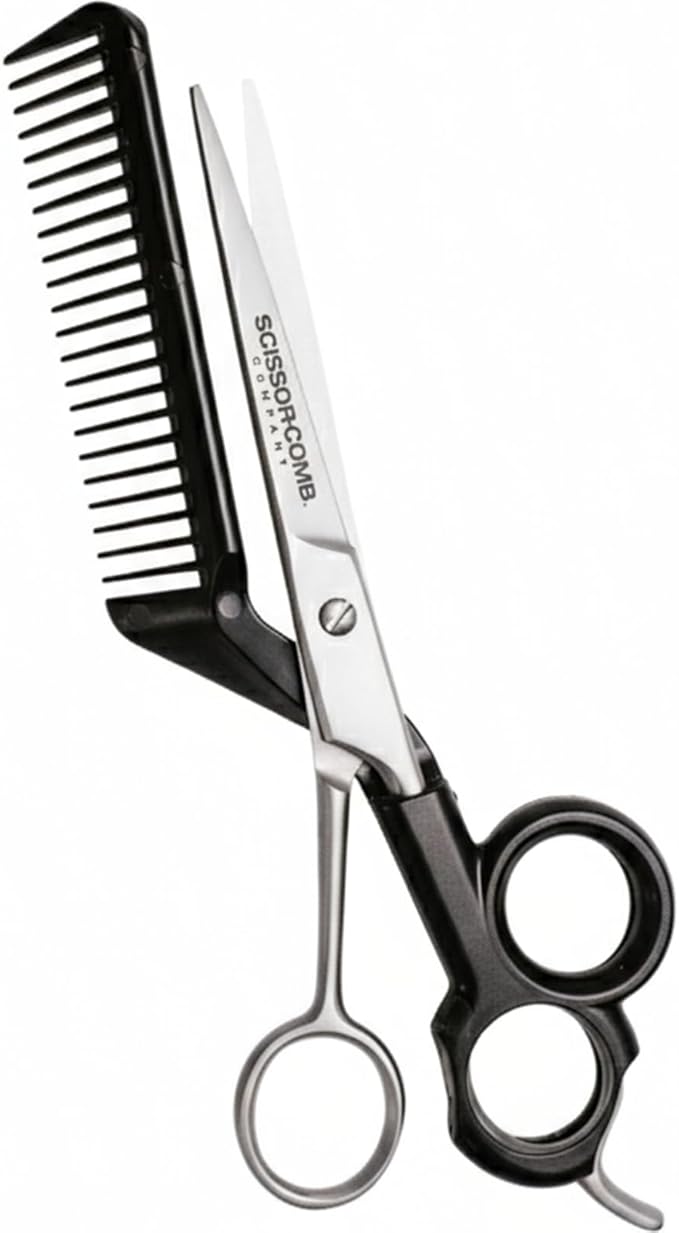 Scissor Comb 2 in 1 Hair Scissors with Comb attached - Cut and Trim Hair At Home with Great DIY Hair Cutting Tool - Professional 6.75" 440C Stainless Steel Shears with Comb