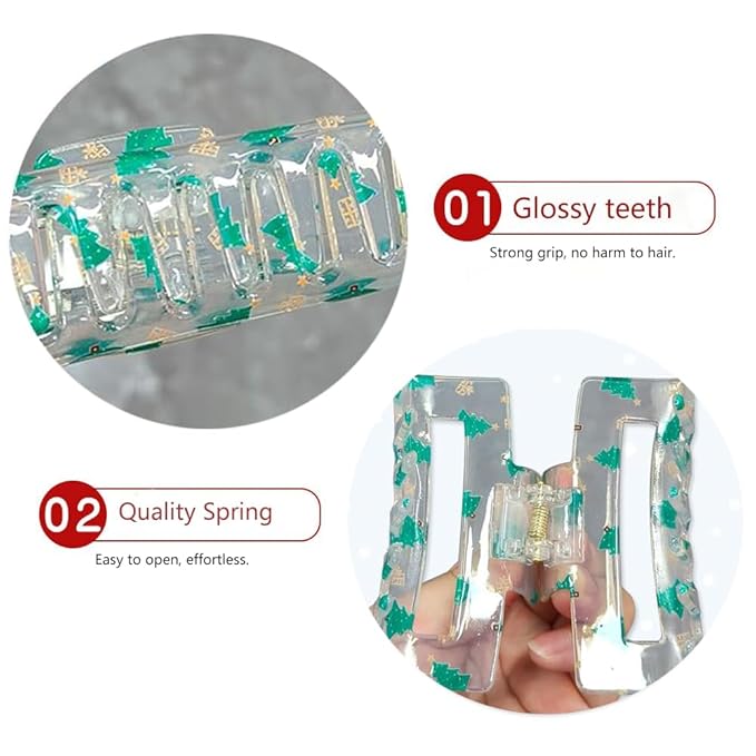 Christmas Tree Claw Clips,1pc Acrylic Hair Clip, Rectangular Large Hair Claw Clips for Thick/Thin Hair, Transparent Green Tree Design Medium Hairpin, Cute Hair Accessories for Christmas