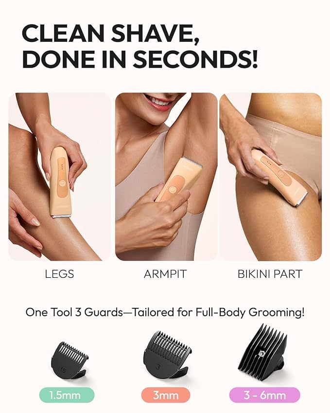 MANSPOT LADYSPOT™ Finishing Trimmers, Electric Shaver for Women, Hair Trimmer for Womens, Shaving & Grooming Sets Kit with 3 Guard and Replaceable Ceramic Blade Heads, Waterproof Wet/Dry(Orange)