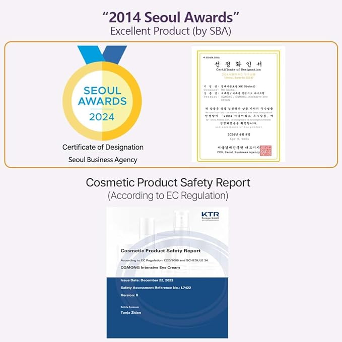 Intensive Eye Cream 1.01 fl oz for dark circles, puffiness, wrinkles, fine lines, bags under eyes, dark spots l Natural wood scent l Glutathione, Collagen, 7 Amino Acids, Adenosine l Korean