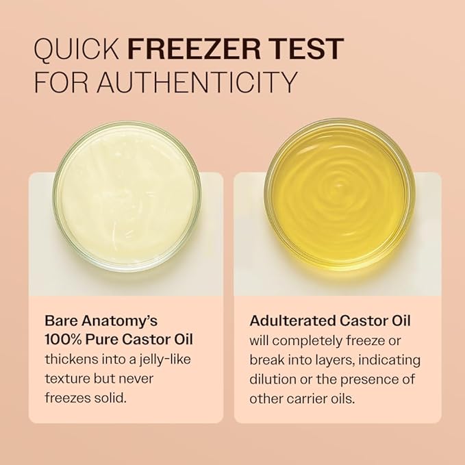 Bare Anatomy 100% Pure & Organic Castor Oil –Cold Pressed, Unrefined, USDA Certified, Hexane-Free | For Hair Growth, Thicker Eyelashes & Eyebrows| Suitable for Body, Skin & Nails | 50 ml