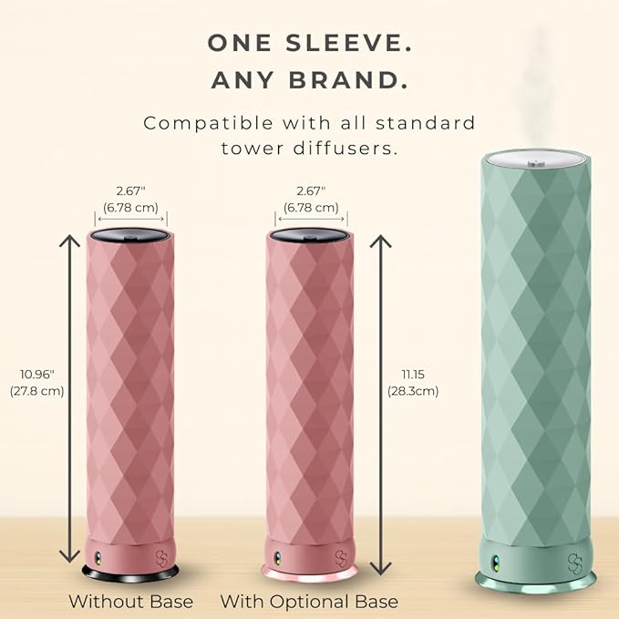 Waterless Essential Oil Hotel Scent Diffuser - Cold Air Diffuser - Covers 1000 sq. ft. - Waterless Diffuser for Home, Office & Hotel (Black + Interchangeable Sleeve) (Black + Mint Green Sleeve)