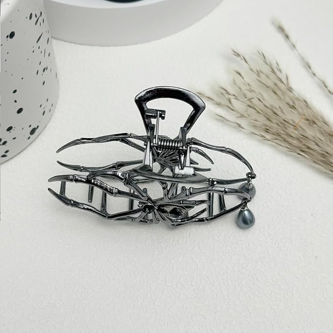 3 Pieces Large Metal Spider Net Hand Hair Claw Clips for Women and Girls Thick Long Hair, Nonslip Skeleton Spooky Barrette Headband Hair Styling Accessories for Halloween Christmas Gifts