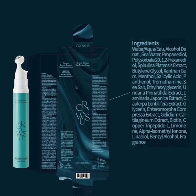 GROWUS Recover Therapy Booster Serum, Scalp Serum for receding hairline, Supports Fuller Hair, Packed with Biotin, Sea Water, Free from Paraben, Sulfate