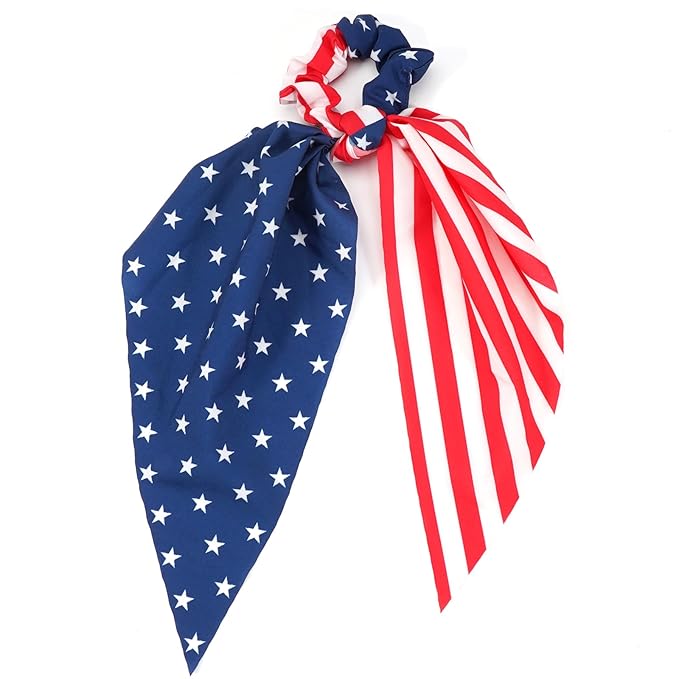 4th of July Hair Ties for Women Girls Independence Day American Flag Hair Scrunchies Red White and Blue Star Patriotic Hair Tie Memorial Day Ribbon Hair Bows