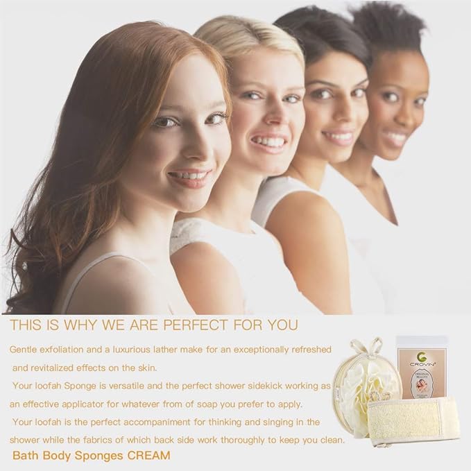 Mesh Pouf Body Sponge Set - Redesign Bath Loofahs Shower Puffs 2 Pack & Exfoliating Natural Loofah Back Scrubber. How to - Great Gift for A Glowing Skin & Healthy Body