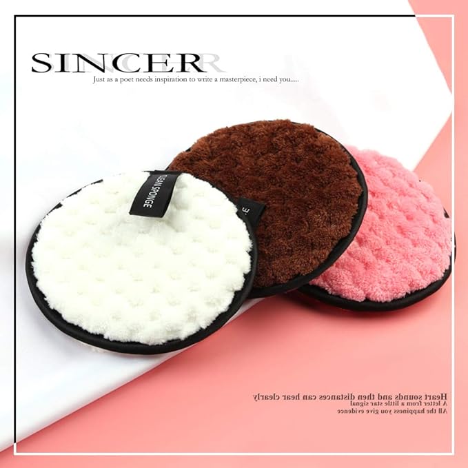 Vtrem 3 Colors Makeup Remover Pads: Reusable Rounds Soft Facial Cleaning Puffs Towels Double-Side Washable Make Up Removing Cloth Microfiber Multi-Function, White, Pink, Brown
