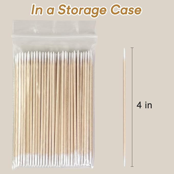 200 Pcs Pointed Cotton Swabs – 4-Inch Double-Sided Microblading Cotton Swab with Wooden Sticks for Makeup Application, Nail Care, and Tight Space – Soft, Lint-Free, Disposable Tattoo and Craft Tools