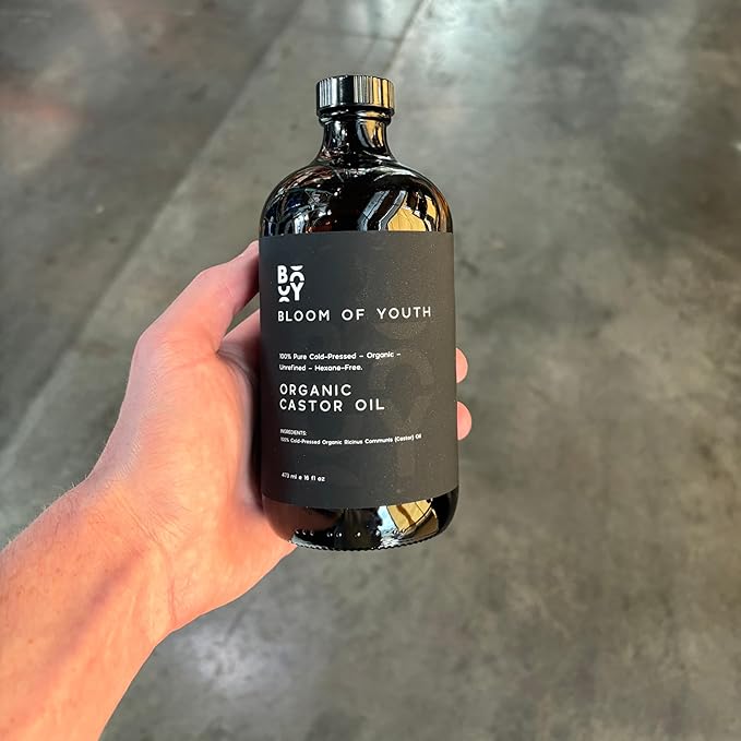 100% Pure Cold Pressed Organic Castor Oil, Glass Bottle 16oz | Hexane Free, Unrefined, USDA Certified | For Hair Growth, Skincare, Castor Oil Pack, Face, Joints, Carrier Oil, Eyelashes, Eyebrows