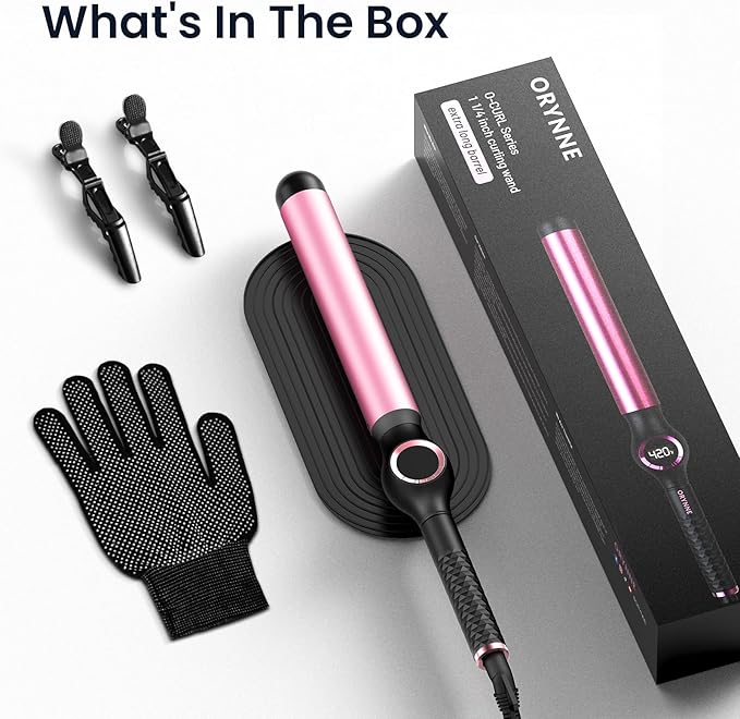 1.25 Inch Curling Wand for Long Hair, Extra Long Barrel Ceramic Hair Wands, 7 Adjustable Heats, 110-240V Dual Voltage Thick Wand Curling Iron, 60 Minutes Auto Shut Off