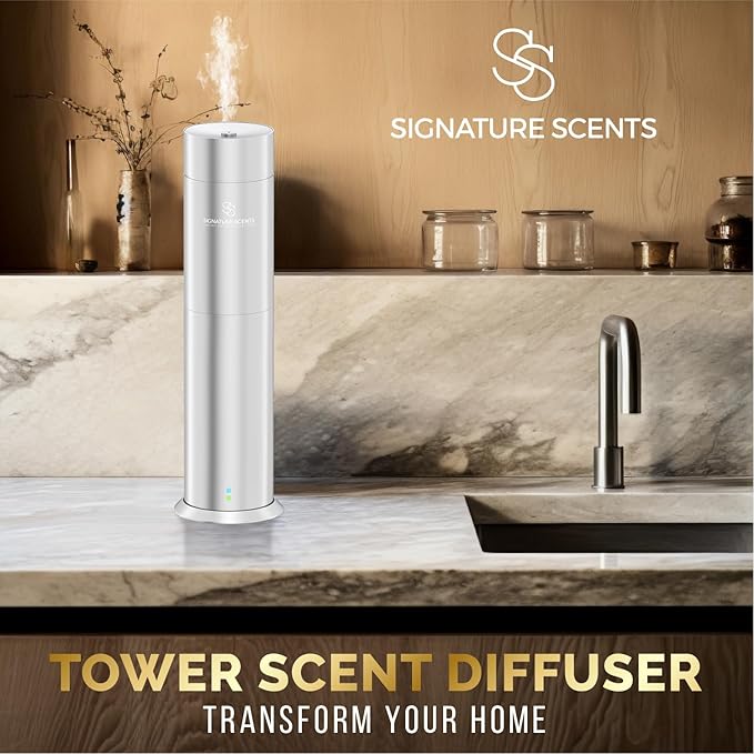 Luxury Essential Oil Diffuser – Waterless Oil Diffuser for Essential Oils - Scent Diffuser for Home & Hotel - Covers up to 1000 sq. ft. with Bluetooth App Control (Silver)