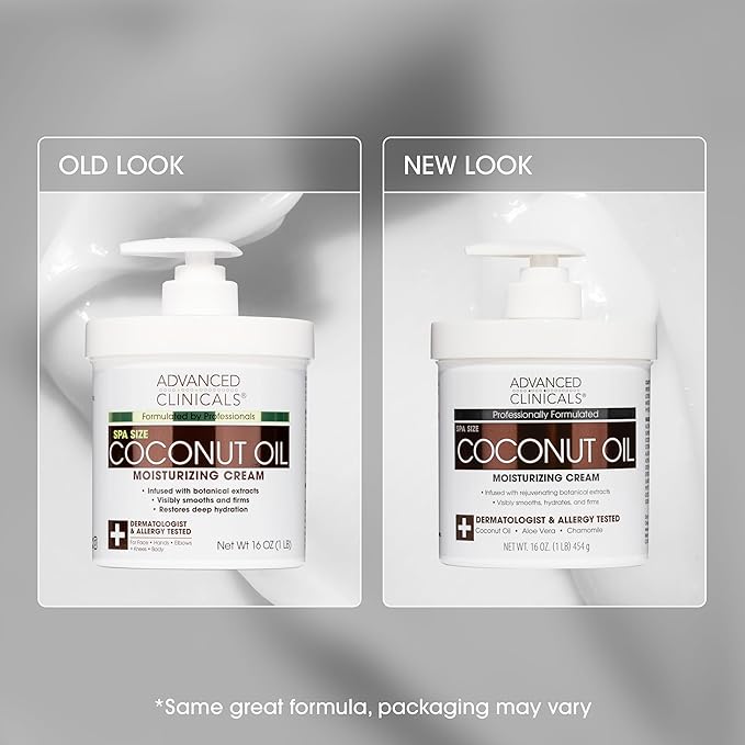 Advanced Clinicals Coconut Oil Body Cream For Women & Men | Hydrating Coconut Lotion For Extremely Dry Skin | Visible Anti Aging Body Butter Skin Care Balm Moisturizer For Hand, Heel, Feet, 16oz, 2PC