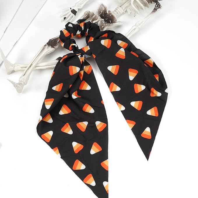Halloween Hair Ties for Women Girls - Spooky Corn Scrunchies, Black Orange Tie, Ribbon Bows - Halloween Gifts and Accessories