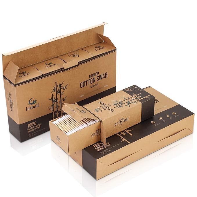 Bamboo Cotton Swabs - 2000 Count - FSC Certified and PETA Approved, Eco Friendly Double Tips, Plastic Free Ear Sticks, All Natural 100% Biodegradable Organic Cotton Buds by Isshah