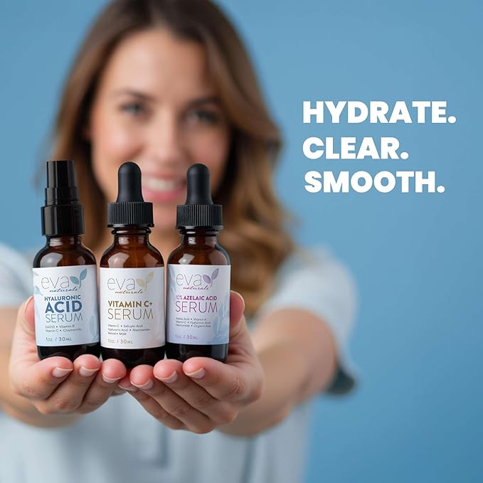 Eva Naturals Azelaic Acid Skincare Serum for Face – Facial Care with Niacinamide & Hyaluronic Acid Formula for Redness Soothing, Acne Breakouts, Uneven Skin Texture, Fragrance Free (1 Fl Oz)