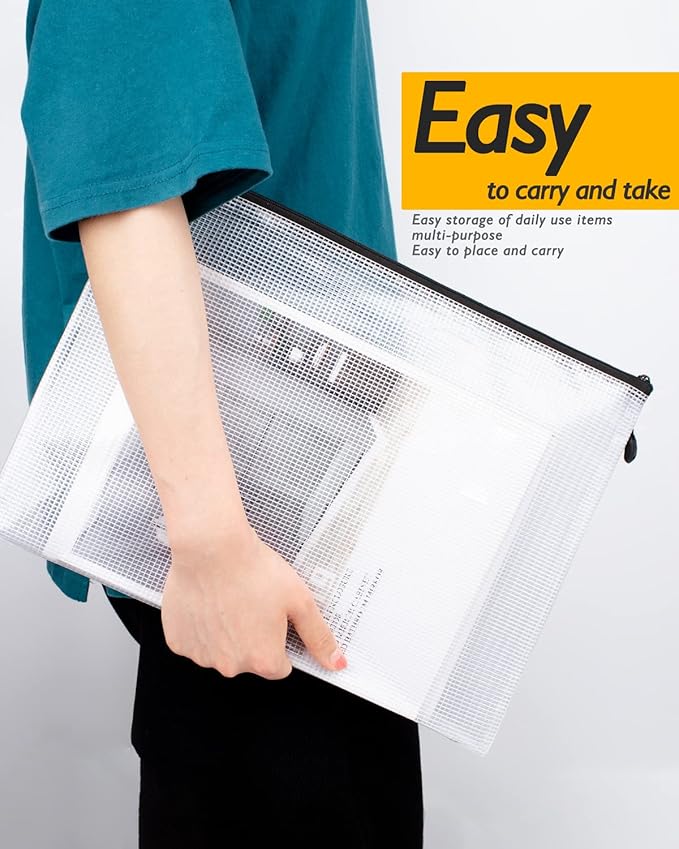 SUNEE Plastic Mesh Zipper Pouch 7.8x10.8 in (Black, 18 Packs),Extra Large Water-Resistant Zip Bag for School Office Supplies, Puzzles & Games Organizing Storage