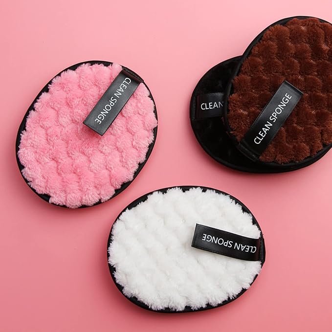 Vtrem 4 Colors Reusable Makeup Remover Pads Soft Facial Cleaning Puffs Towels Face Eye Lip Remover Pads Double-Side Washable Make Up Removing Cloth Microfiber, White/Pink/Brown/Black