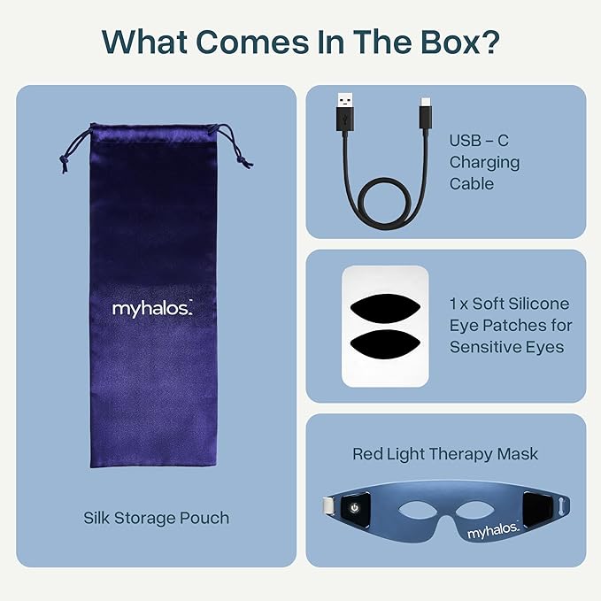 MyHalos Under Eye Red Light Therapy Mask - Advanced Light Mask & LED Eye Mask for Wrinkles, Dark Circles & Crows Feet - Red Light Therapy for Eyes & Face