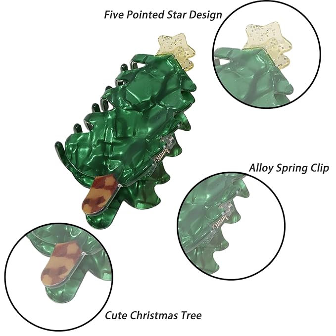 1pc Christmas Tree Hair Clip, Xmas Acetic Acid Claw Clips, Large Hair Claw Clips for Thick/Thin Hair, Cute Green Tree Design Medium Hairpin, Sparkling Hair Accessories for Christmas Decor