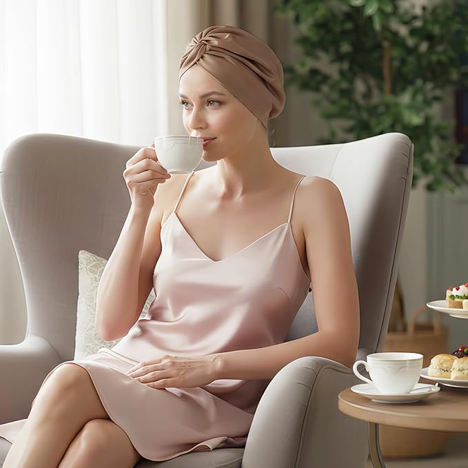 100% Mulberry Silk Bonnet for Sleeping, Adjustable Tie Closure for Women, Breathable Hair Wrap for Hair Protection