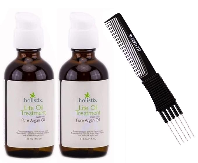 HOLISTIX by Retro Hair, Lite Oil Treatment, Made with Pure ARGAN OIL, Light Hair Serum (w/Sleek Premium Carbon Teasing Comb) Holistic Moroccan Morocco (4.0 oz (PACK OF 2))