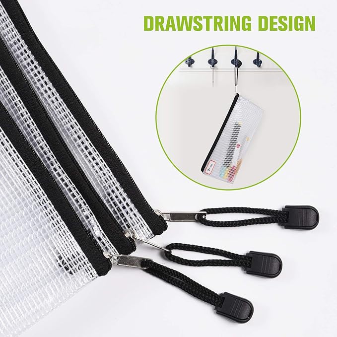 12 Pcs Plastic Mesh Zip File Bags, Waterproof Tear-Resistant Document File Folders, A5 Size Zipper Documents Pouch Document Organizer Bags for School Office Home Travel Storage(9.4×7.1Inch)