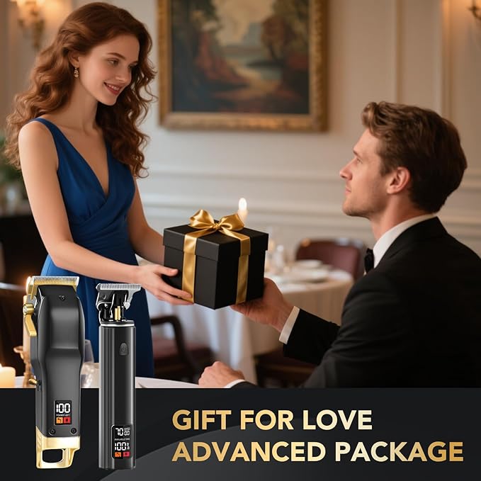 Hair Clippers for Men, Professional Cordless Barber Set with LED Display, 14 Guide Combs, Rechargeable Electric Shaver & Trimmer Kit (Black)