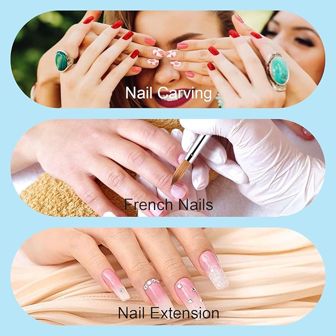 Acrylic Nail Brush - Size 12, 100% Pure Kolinsky Sable 3D Art Nail Brush & Application Tool - Gradient Blue Handle