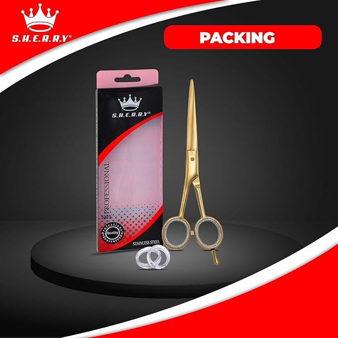 Professional Barber Shears 6.5” – High Carbon Stainless Steel Hair Cutting Scissors with Razor Sharp Edge for Salon & Home Use by S.H.E.R.R.Y (Gold, 6.5)