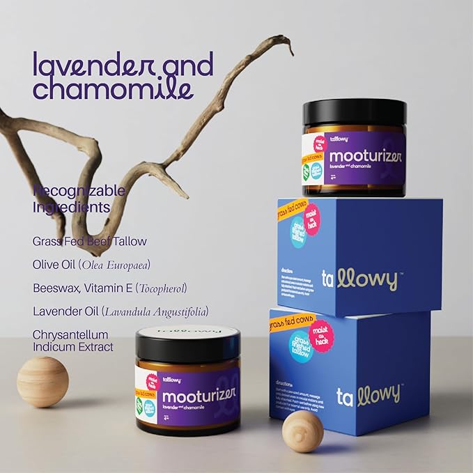 100% Grass-Fed Beef Tallow Balm for Skin β Non-Toxic Whipped Moisturizer for Face & Body β Soothes Dry, Sensitive Skin & Eczema β Lavender Chamomile (4 oz)