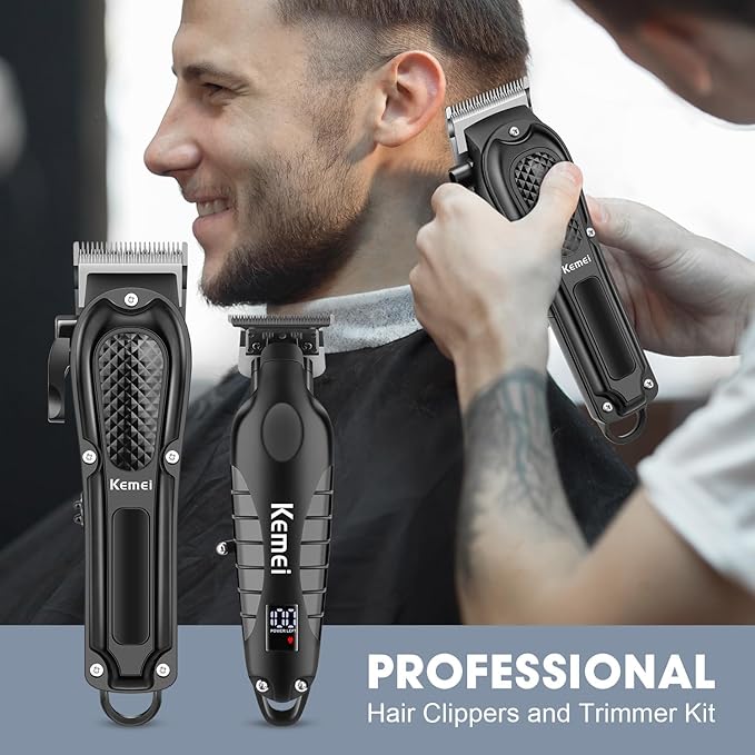 KEMEI Professional Hair Clippers Set for Men, Cordless Rechargeable Barber Clippers & Trimmers Kit, Clippers for Hair Cutting, Gifts for Men