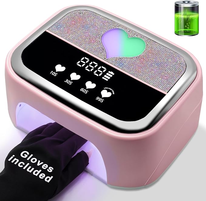 LIMEGIRL UV LED Nail Lamp Kit for Gel Polish Professional Fast Pink Curing Dryer Light Set with 4 Timers and UV Gloves Cordless Rechargeable Nail Art Cure Machine at Home and Salon