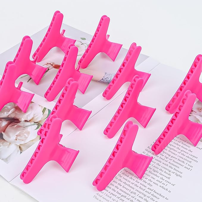 Ondder 24 Pcs Hot Pink Butterfly Hair Claw Clips for Styling Sectioning Styling Makeup Hair Sectioning Clips for Makeup Cutting Coloring Hair Accessories for Women Girls