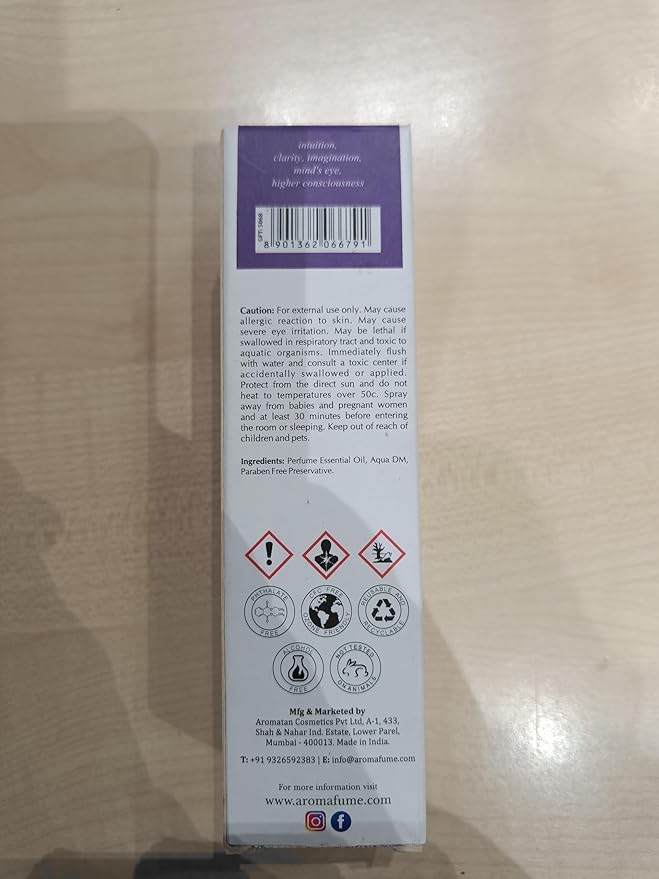 Third Eye Chakra Natural Mist by Aromafume | 100ml/3.3 fl oz | Ajna | Aromatherapy Spray for Chakra Balance | Rose & Juniper Extracts | Essential Oil Spray for Meditation, Yoga, Reiki