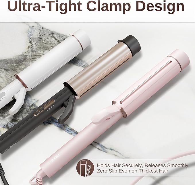 1.5 Inch Extra Large Curling Wand for Long Hair - Ceramic Tourmaline Barrel with 40000000 Negative Ions, Defined Curls and Easy to Use with Temperature Control for All Hair Types