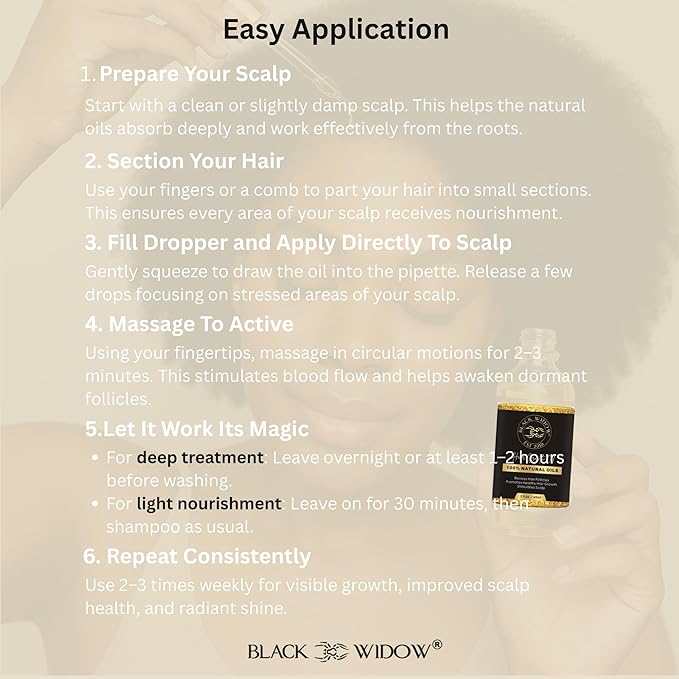 Black Widow Hair Growth Oil 2 oz β All-Natural Follicle-Stimulating Blend with Botanical Oils & Vitamins β Reduces Thinning, Builds Density & Length