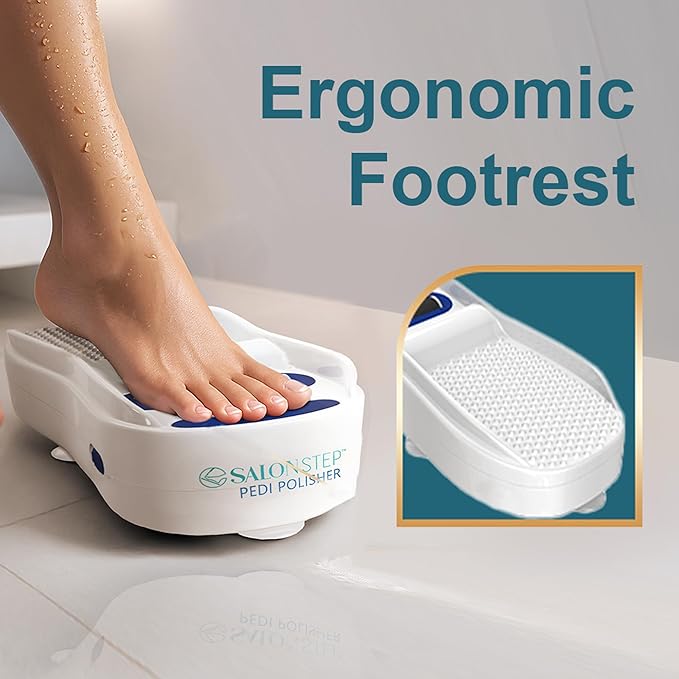 Pedi Polisher – Hands-Free Foot Exfoliator for Shower or Dry Use, Waterproof Smoother with 360 Spinning Buffer, Suction Base for Stability, at-Home Pedicure Tool