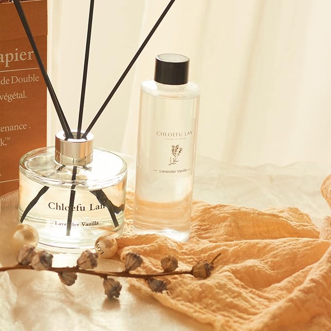 Chloefu LAN Gardenia Reéd Diffuser Refill 200ml/6.76 fl oz, Natural Essential Scented Oil, Best for Aromatherapy, SPA and Home, 0% Alcohol, A Fresh Clean Scent, Free Set of Diffuser Sticks