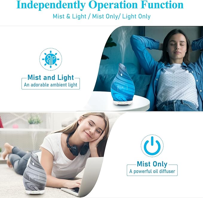 Essential Oil Diffuser 120ML, Glass Aromatherapy Diffuser with 4 Timer Settings & 7 Color Changing Lights, Waterless Auto Shut-Off, Ultra Quiet Oil Diffuser for Home, Office, Yoga, Spa and Sleeping