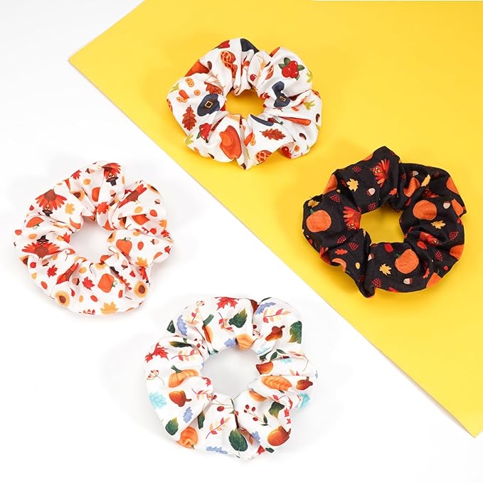 Thanksgiving Day Hair Scrunchies Soft Fall Turkey Harvest Elastic Hair Ties Autumn Hair Accessories Scrunchy Elastics Hair Bands Gifts Ponytail Holder Accessories for Women Girls