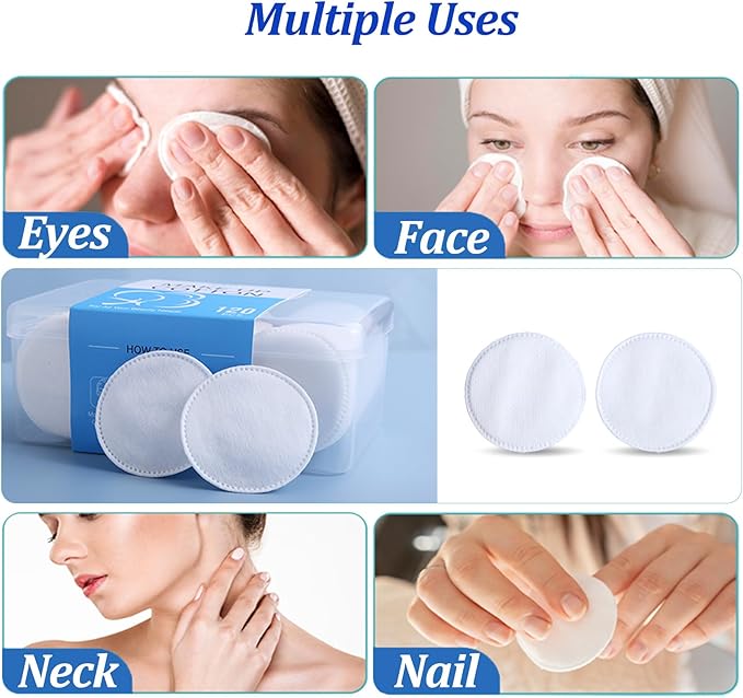 Round Cotton Pads for Face 120 Count, ISHOWBEST Boxed Makeup Remover Cotton Pad, 100% Pure & Natural Facial Cleansing Round Pads, Hypoallergenic, Lint-Free