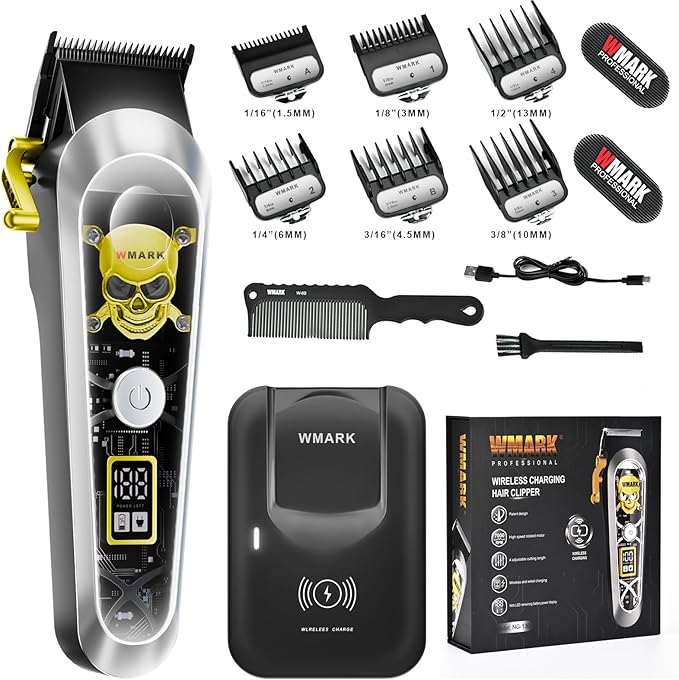 WMARK High Speed Professional Hair Clipper for Men Professional Cordless&Corded Hair Clippers with LCD Display 6 Guide Combs *1comb,Mens NG-130 (Silver)