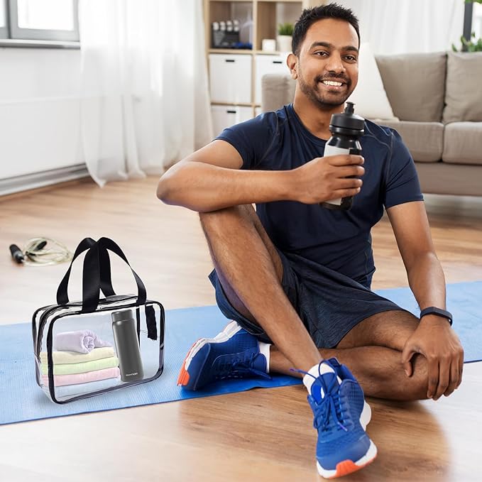 10 Pack Large Clear Makeup Cosmetic Organizer Bag with Handle PVC Plastic Toiletry Pouches with Zipper Transparent Makeup Bag, Plastic Tote Bags for Beach, Traveling