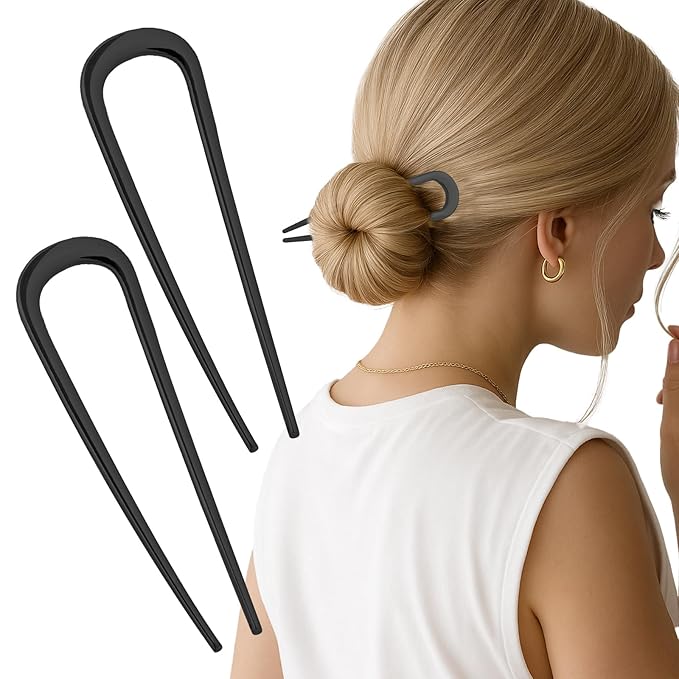 2PCS 5.5Inch French Hair Pins Large U-Shaped Pins for Women and Girls Fashion Metal Hair Pin French Twist Hair Pins for Buns, Updos,Stylish and Functional(set3-black)