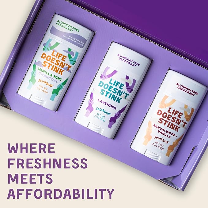 Natural Organic Deodorant Stick with Fig + Green Tea, Coconut Oil and Activated Charcoal, Aluminum Free Deodorant by Stinkbug Naturals, 2.1 Ounce Pack of 3