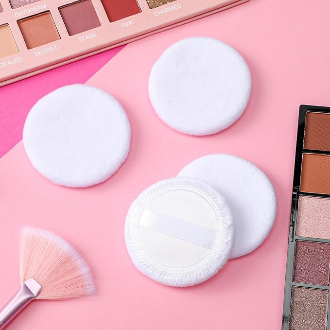 100% Cotton Powder Puff, 10 Pcs Makeup Powder Puff for Face Powder, 2.36 inch Cosmetic Puffs Pads with Ribbon for Loose and Foundation(White)