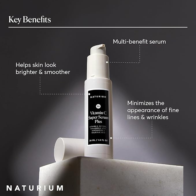 Naturium Vitamin C Super Serum Plus Jumbo, Smoothing Face Care, plus Retinol, Hyaluronic Acid, Niacinamide & Salicylic Acid, 2 oz